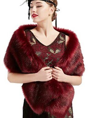 Womens Faux Fur Collar Shawl Scarf Wrap Cape for Winter Coat